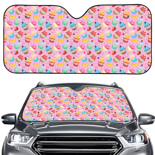 Watercolor Cupcake Pattern Print Car Windshield Sun Shade