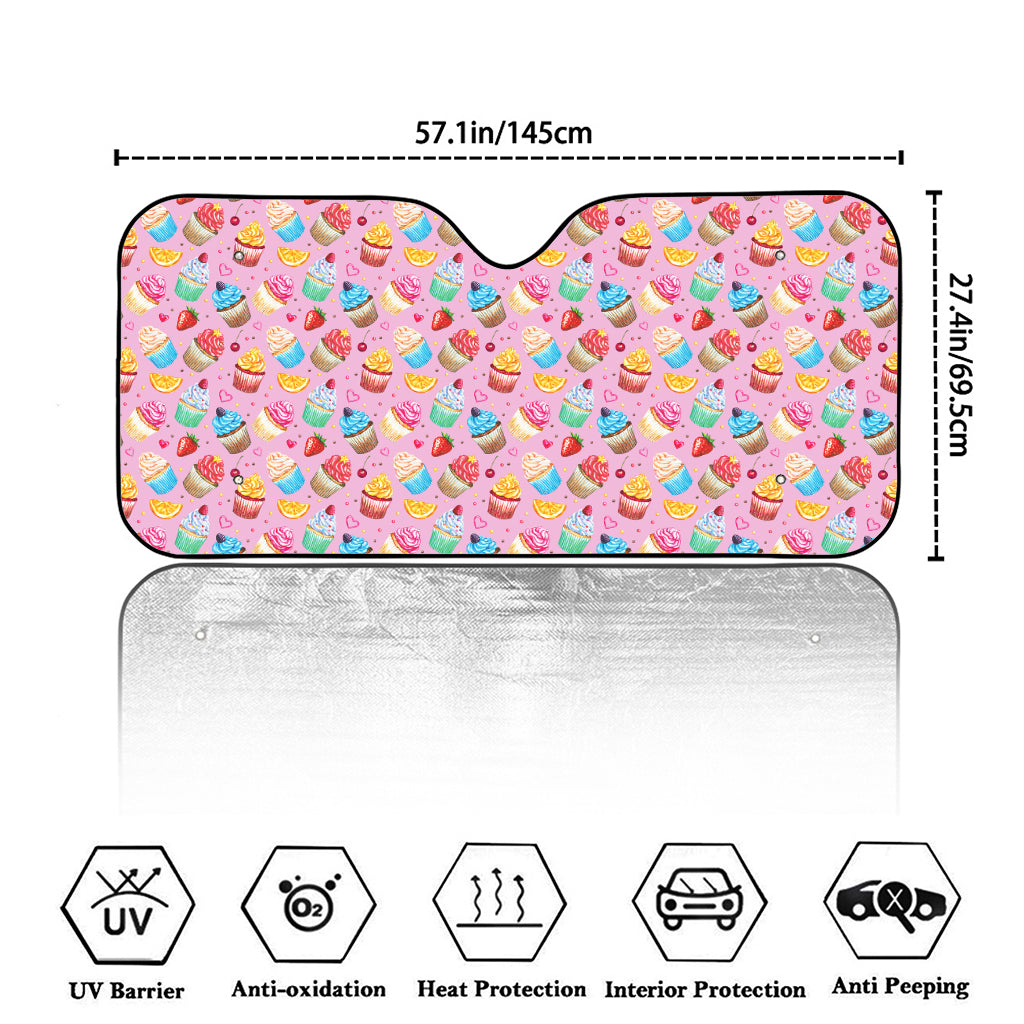 Watercolor Cupcake Pattern Print Car Windshield Sun Shade