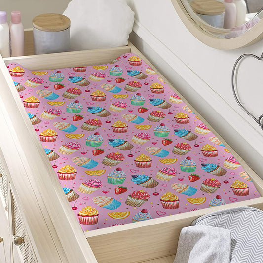 Watercolor Cupcake Pattern Print Changing Pad Cover