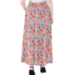 Watercolor Cupcake Pattern Print Chiffon Maxi Skirt