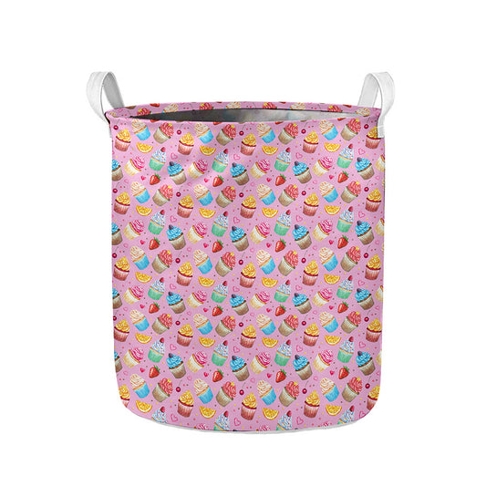 Watercolor Cupcake Pattern Print Collapsible Laundry Basket