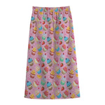 Watercolor Cupcake Pattern Print Cotton Front Slit Maxi Skirt