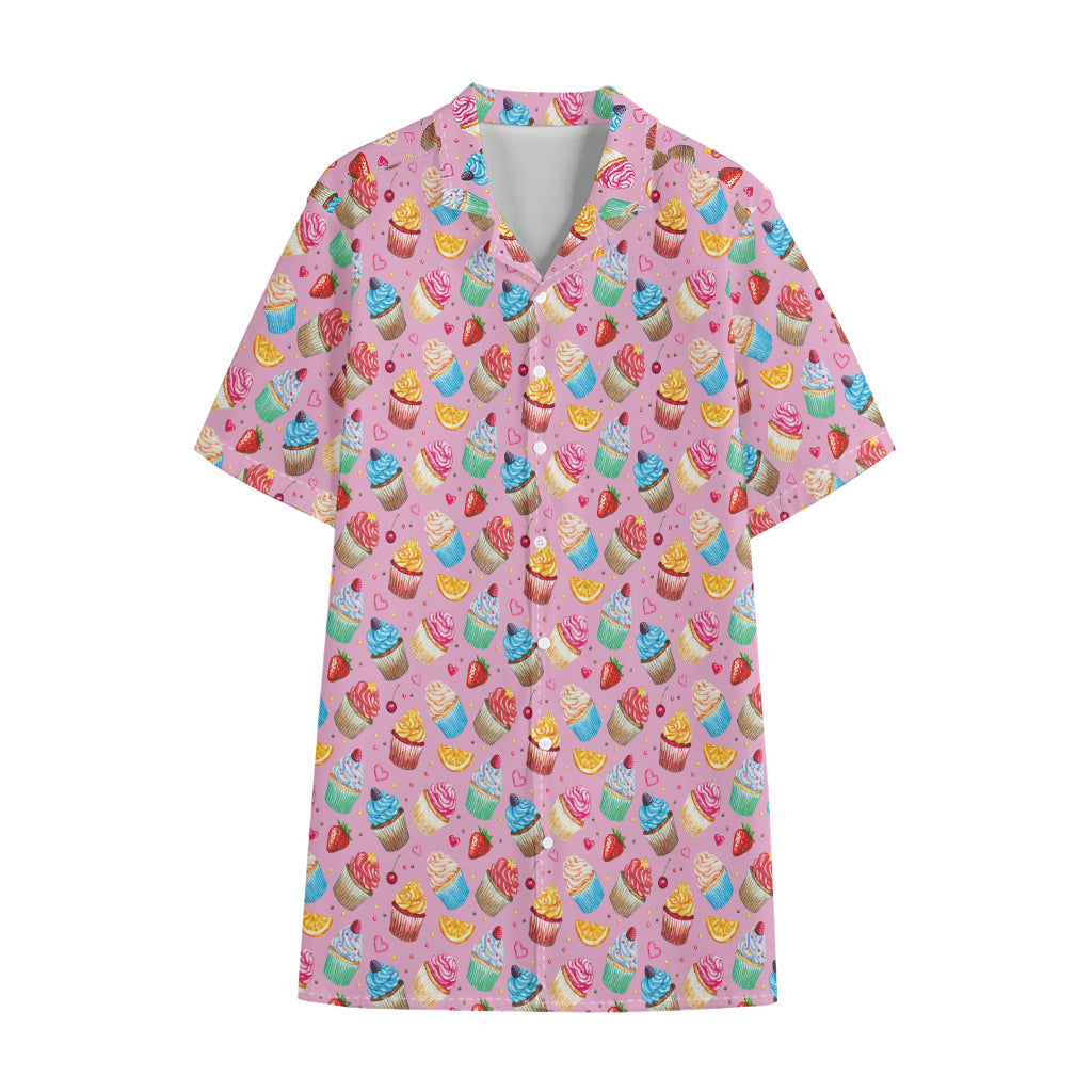 Watercolor Cupcake Pattern Print Cotton Hawaiian Shirt