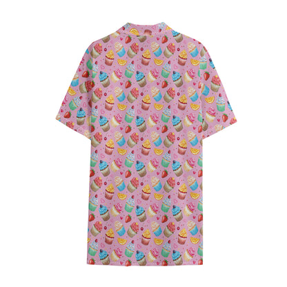 Watercolor Cupcake Pattern Print Cotton Hawaiian Shirt