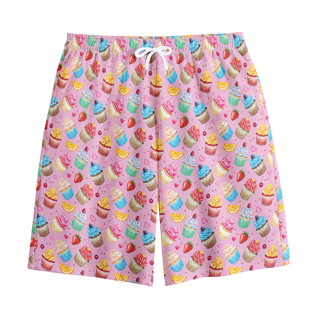 Watercolor Cupcake Pattern Print Cotton Shorts