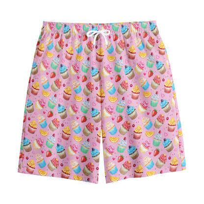Watercolor Cupcake Pattern Print Cotton Shorts