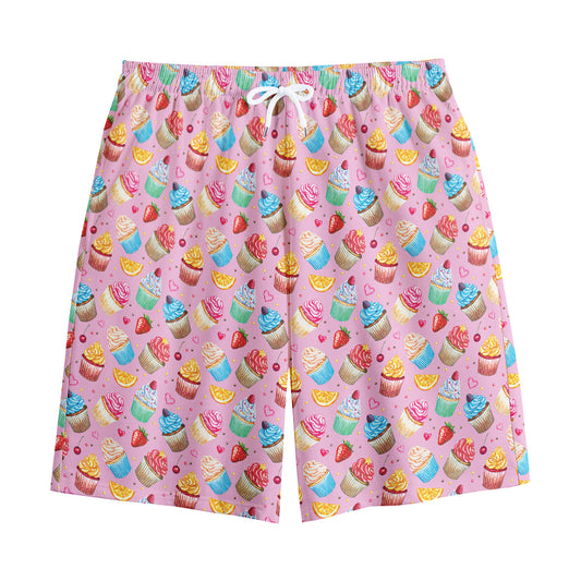 Watercolor Cupcake Pattern Print Cotton Shorts