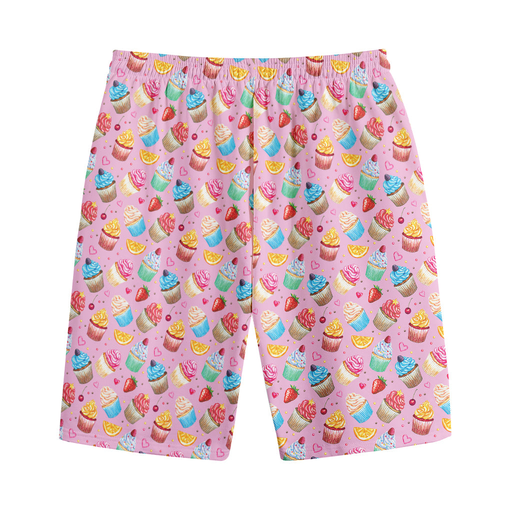 Watercolor Cupcake Pattern Print Cotton Shorts