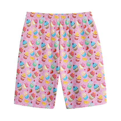 Watercolor Cupcake Pattern Print Cotton Shorts