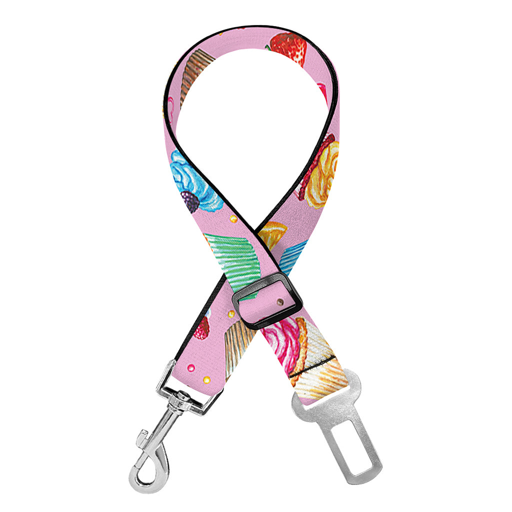 Watercolor Cupcake Pattern Print Dog Seat Belt