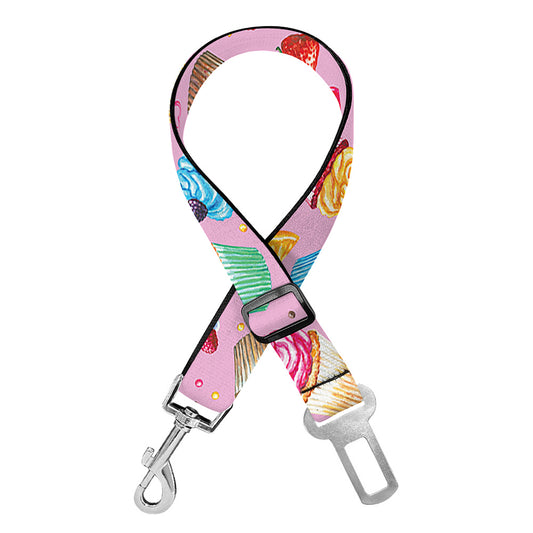 Watercolor Cupcake Pattern Print Dog Seat Belt