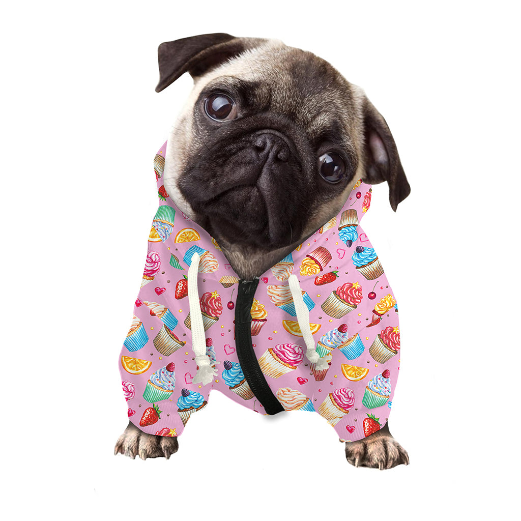 Watercolor Cupcake Pattern Print Dog Zip Up Hoodie