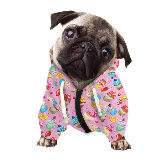 Watercolor Cupcake Pattern Print Dog Zip Up Hoodie