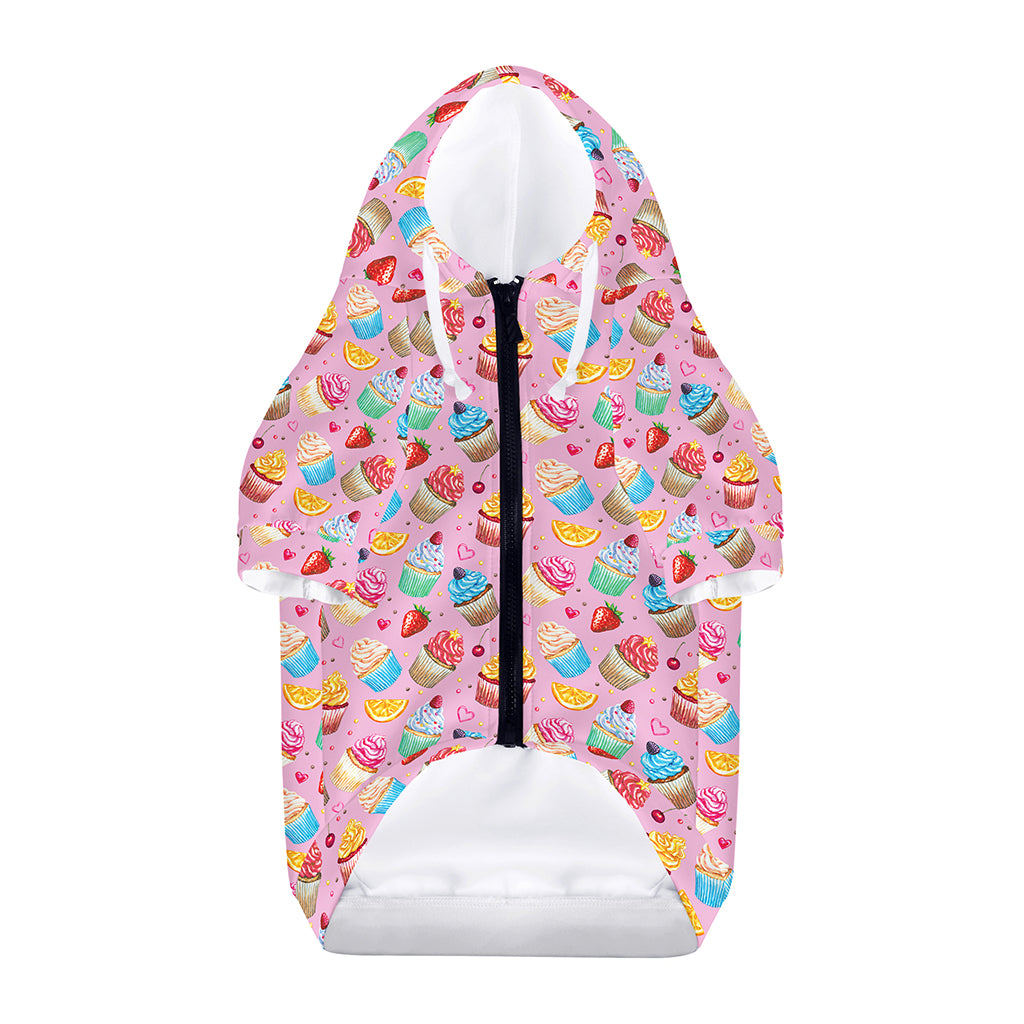 Watercolor Cupcake Pattern Print Dog Zip Up Hoodie