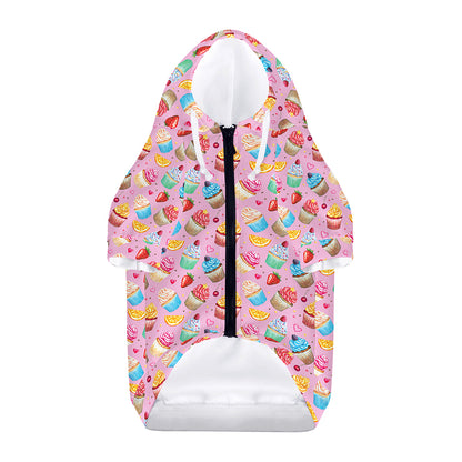 Watercolor Cupcake Pattern Print Dog Zip Up Hoodie