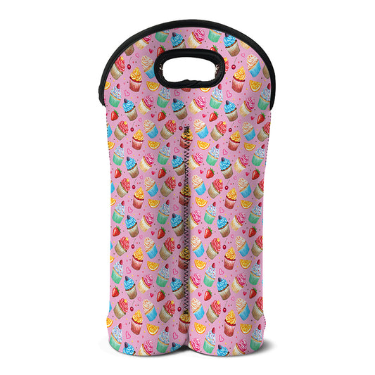 Watercolor Cupcake Pattern Print Double Neoprene Wine Tote