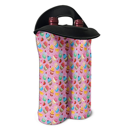 Watercolor Cupcake Pattern Print Double Neoprene Wine Tote