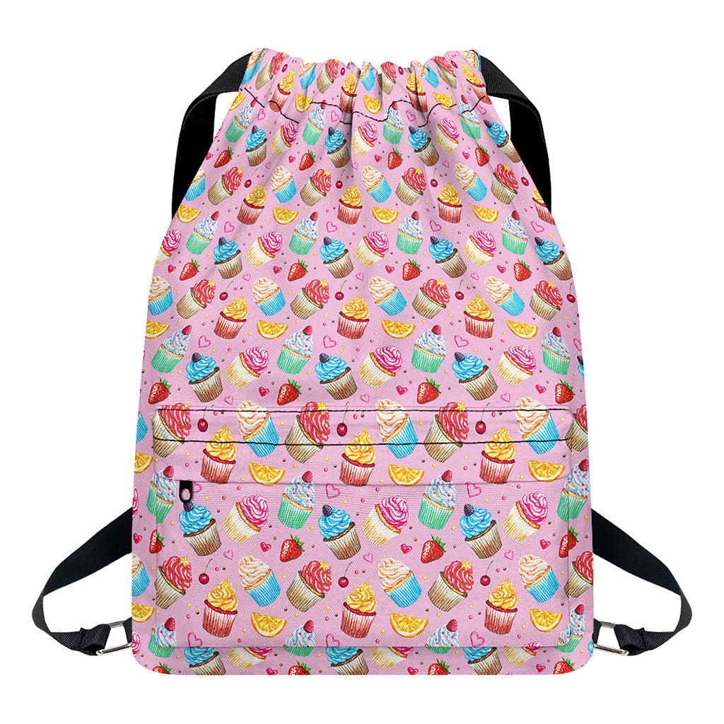 Watercolor Cupcake Pattern Print Drawstring Backpack