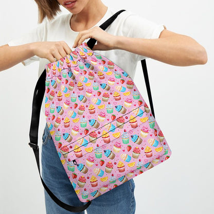 Watercolor Cupcake Pattern Print Drawstring Backpack