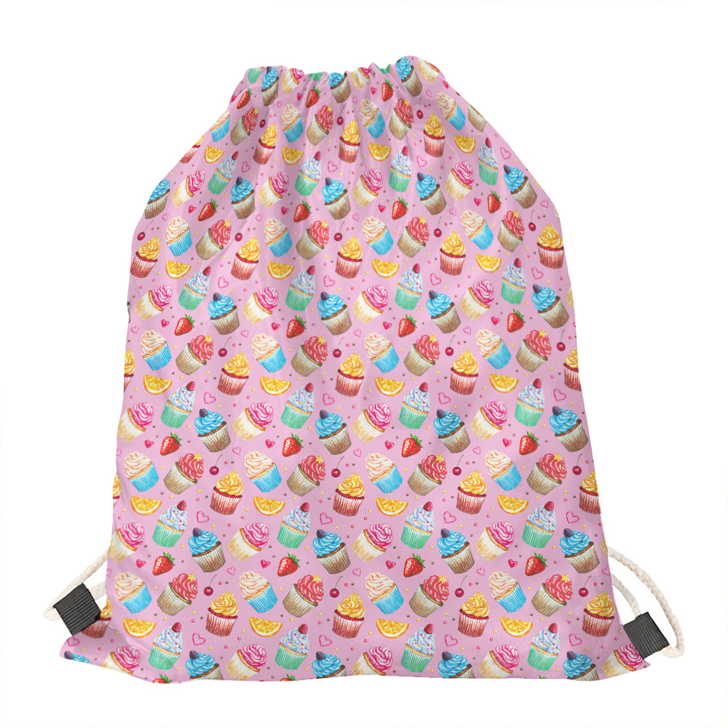 Watercolor Cupcake Pattern Print Drawstring Bag