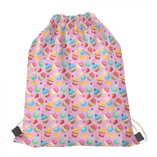 Watercolor Cupcake Pattern Print Drawstring Bag
