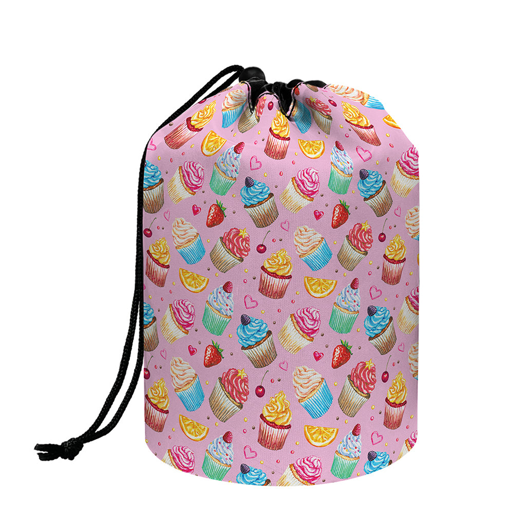 Watercolor Cupcake Pattern Print Drawstring Makeup Bag