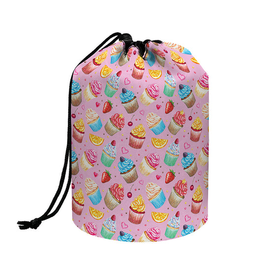 Watercolor Cupcake Pattern Print Drawstring Makeup Bag