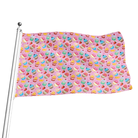 Watercolor Cupcake Pattern Print Flag
