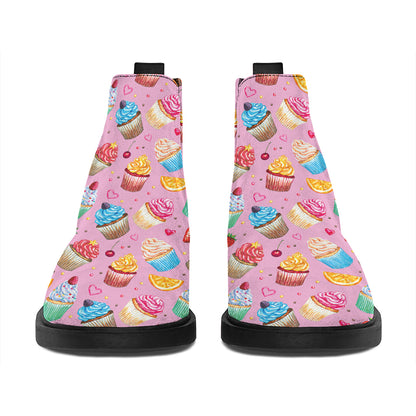 Watercolor Cupcake Pattern Print Flat Ankle Boots