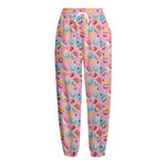 Watercolor Cupcake Pattern Print Fleece Lined Knit Pants