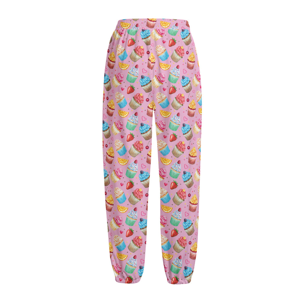 Watercolor Cupcake Pattern Print Fleece Lined Knit Pants