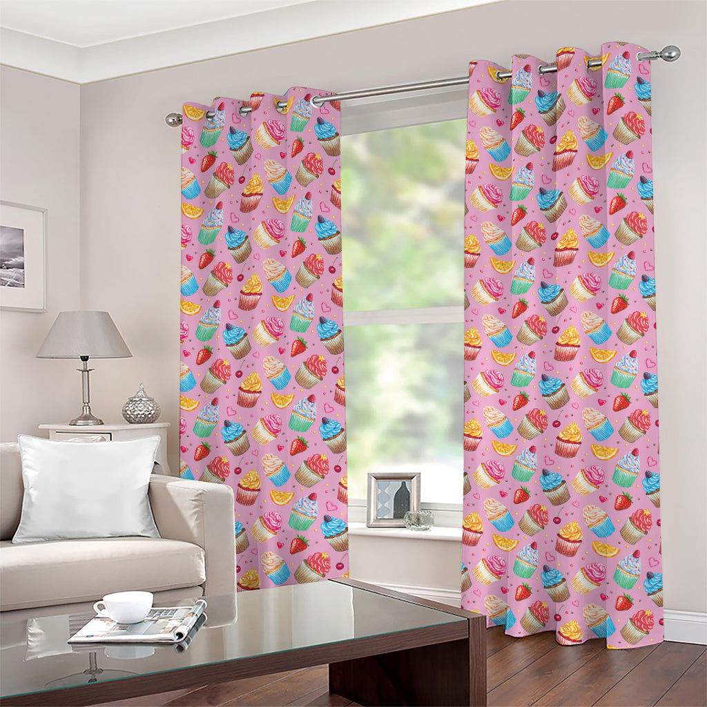 Watercolor Cupcake Pattern Print Grommet Curtains