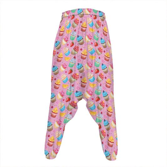 Watercolor Cupcake Pattern Print Hammer Pants