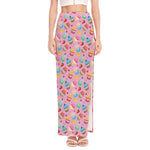 Watercolor Cupcake Pattern Print High Slit Maxi Skirt