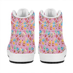 Watercolor Cupcake Pattern Print High Top Leather Sneakers