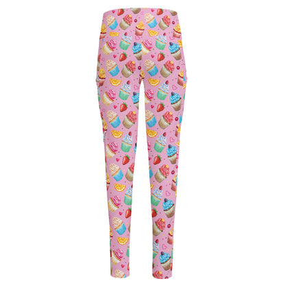 Watercolor Cupcake Pattern Print High-Waisted Pocket Leggings
