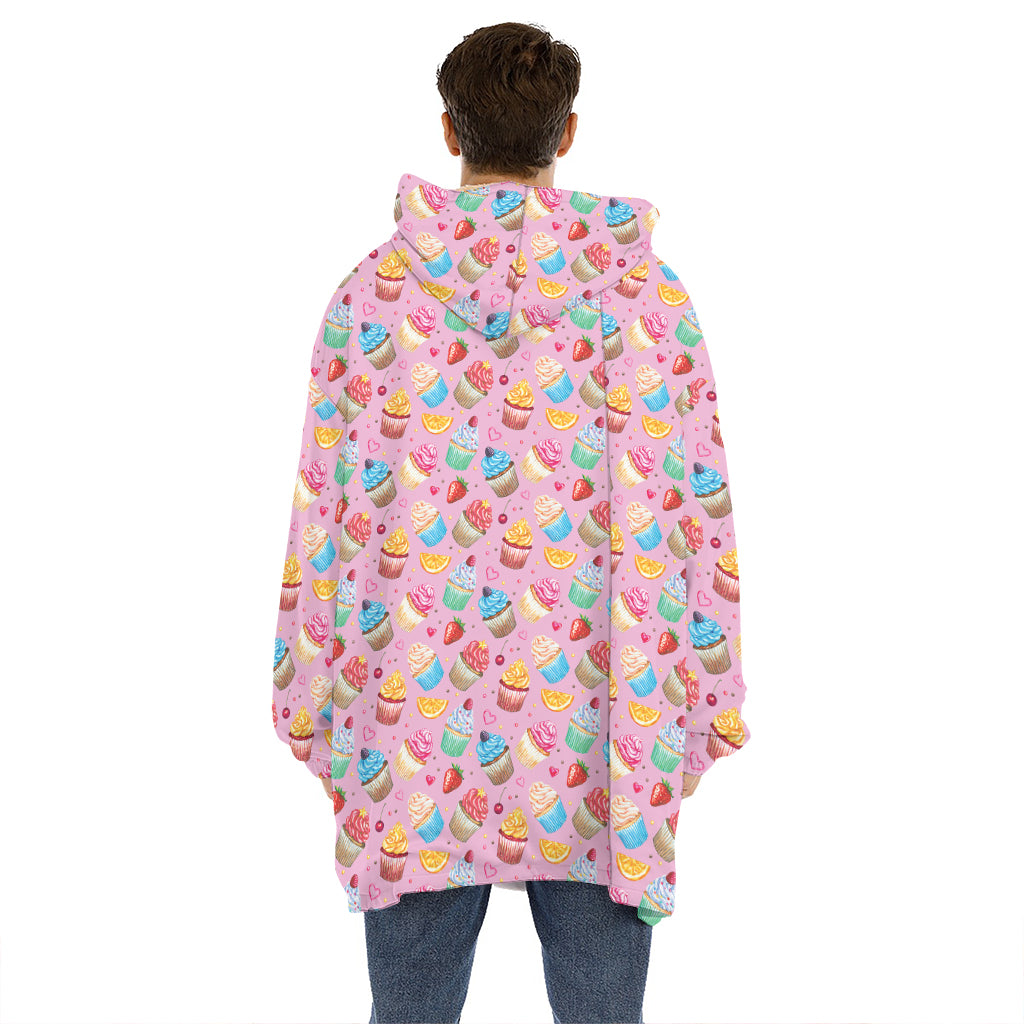 Watercolor Cupcake Pattern Print Hoodie Blanket