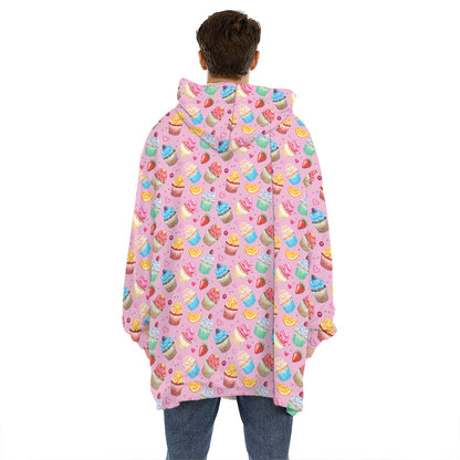 Watercolor Cupcake Pattern Print Hoodie Blanket