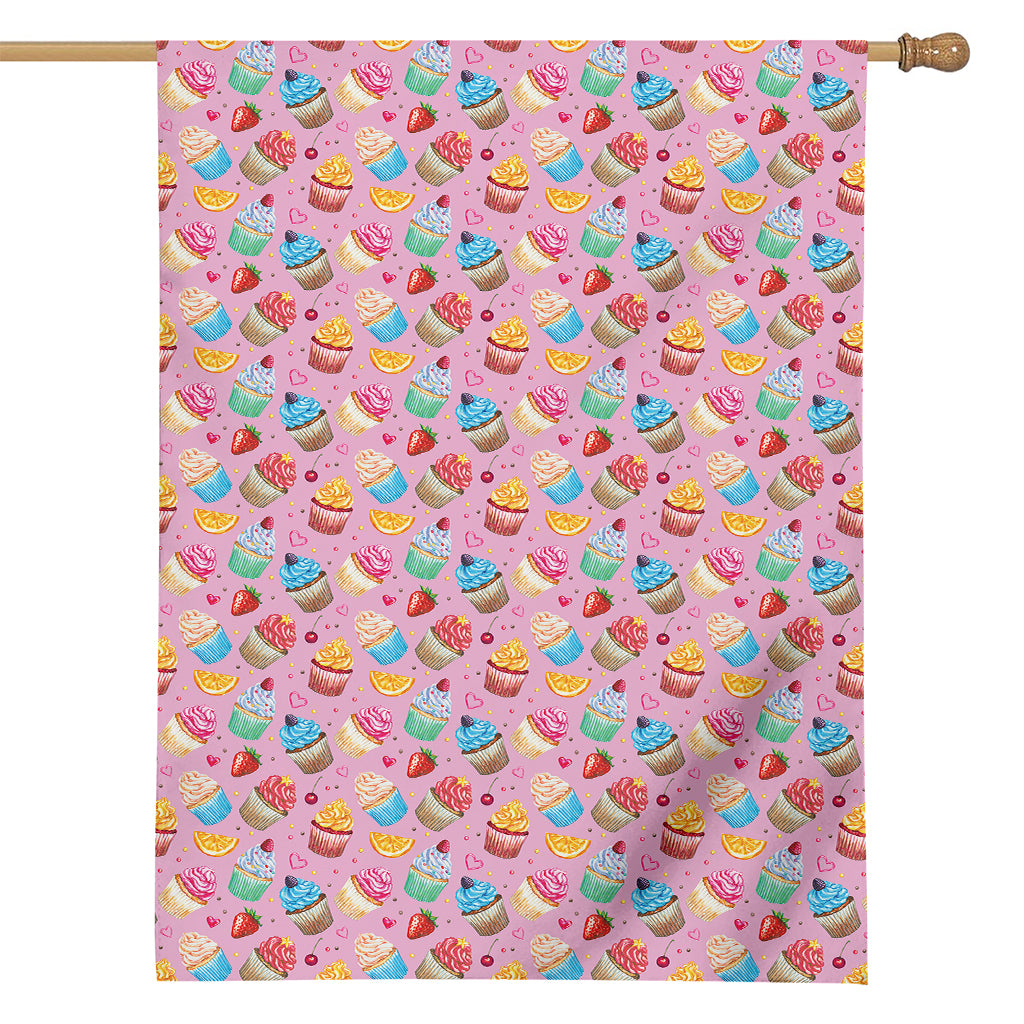 Watercolor Cupcake Pattern Print House Flag