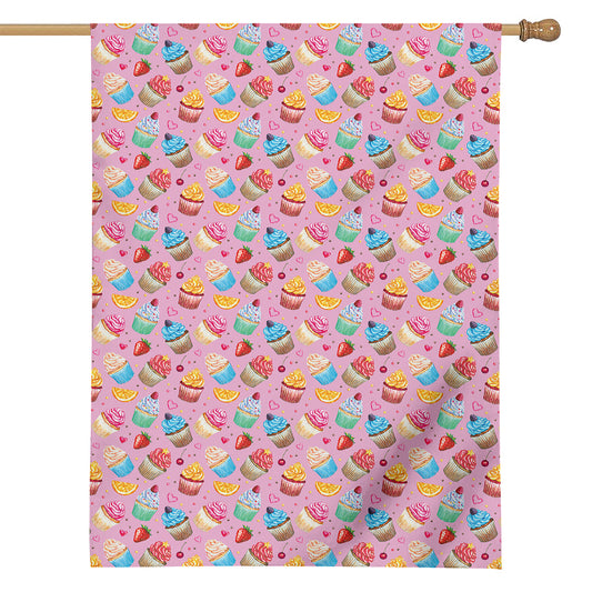 Watercolor Cupcake Pattern Print House Flag