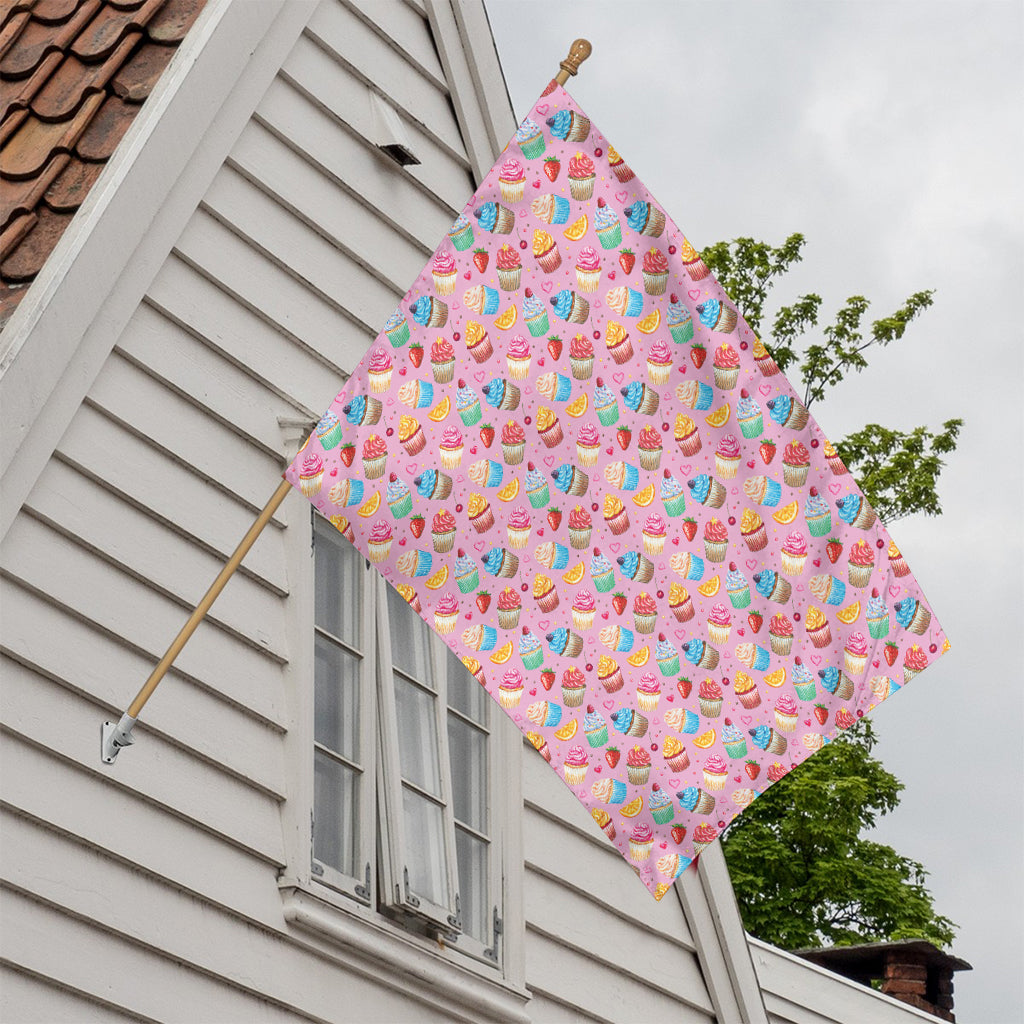 Watercolor Cupcake Pattern Print House Flag