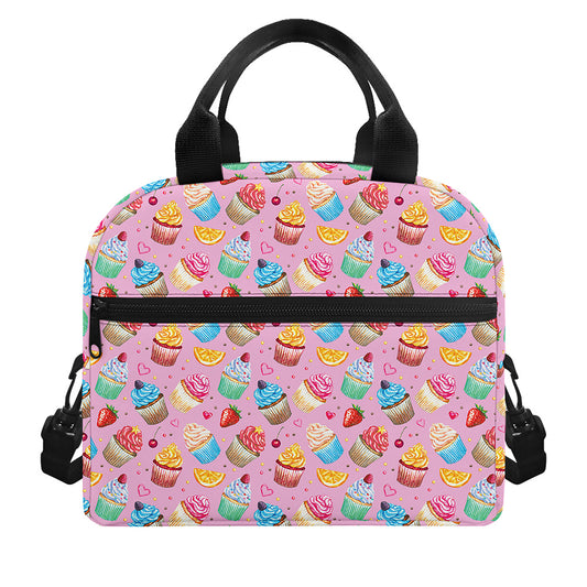 Watercolor Cupcake Pattern Print Insulated Lunch Bag