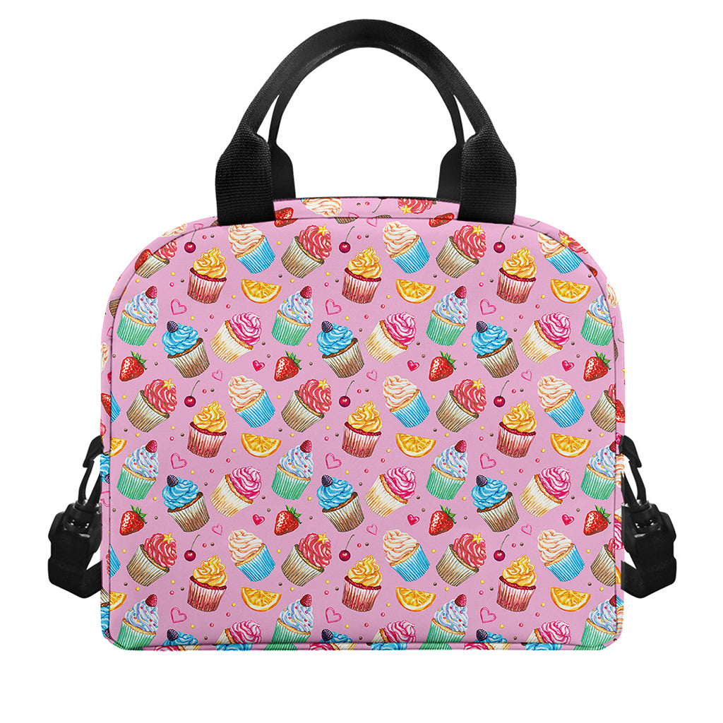 Watercolor Cupcake Pattern Print Insulated Lunch Bag