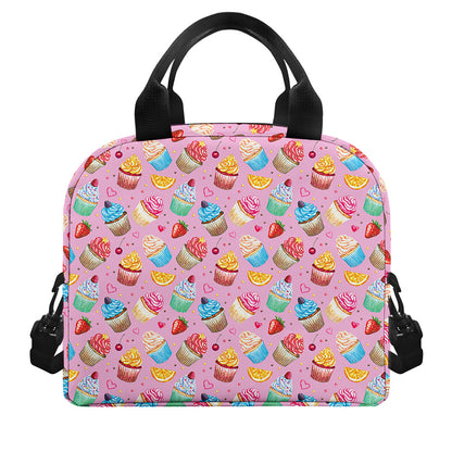 Watercolor Cupcake Pattern Print Insulated Lunch Bag