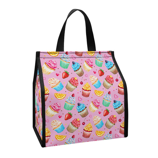 Watercolor Cupcake Pattern Print Insulated Lunch Tote