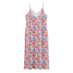 Watercolor Cupcake Pattern Print Jersey Midi Cami Dress