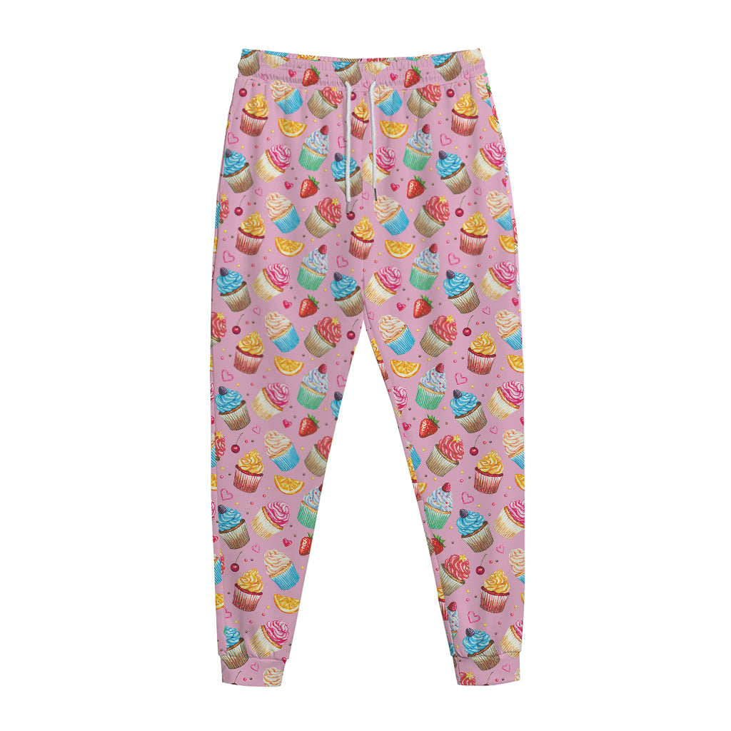 Watercolor Cupcake Pattern Print Jogger Pants