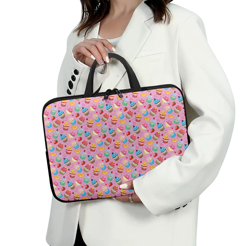 Watercolor Cupcake Pattern Print Laptop Sleeve With Handle