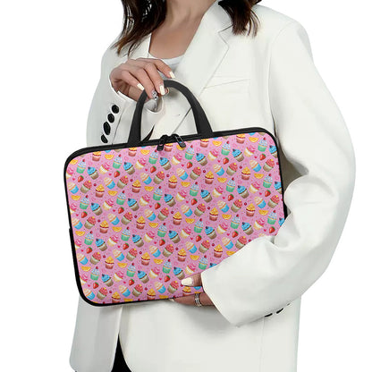 Watercolor Cupcake Pattern Print Laptop Sleeve With Handle