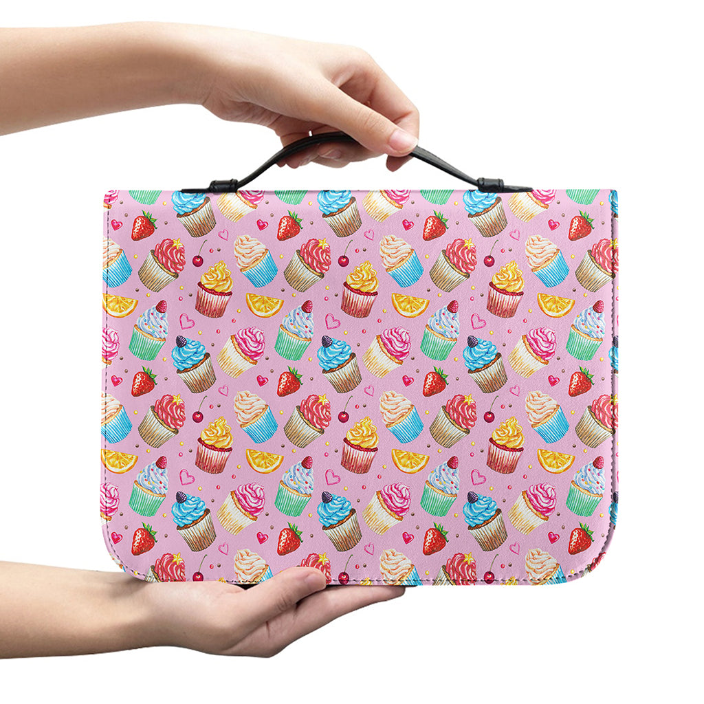Watercolor Cupcake Pattern Print Leather Bible Cover